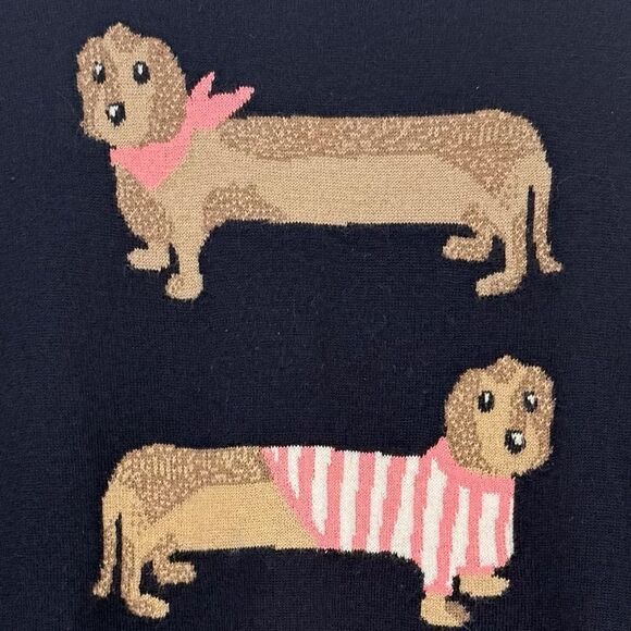 Talbots Three Dachshunds Graphic Blue Fine Knit Crewneck Pullover Sweater - Picture 5 of 12